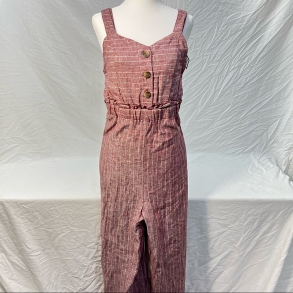 Romeo & Juliet Couture NWT Button Linen Jumpsuit wide leg lagenlook striped S - Picture 3 of 14